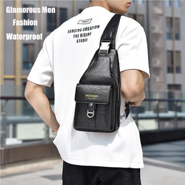 Чоловіча сумка-слінг з натуральної шкіри, водонепроникна, легка, для подорожей, велоспорту, кемпінгу (чорна)