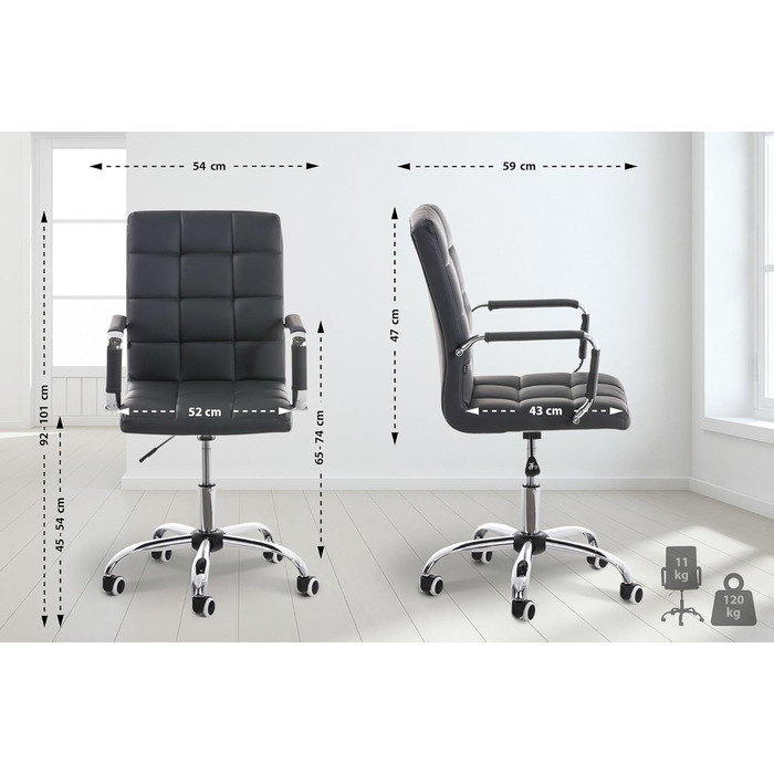 Офісний стілець CLP Deli V2 з штучної шкіри, сірий | Регульована висота сидіння, м'яке сидіння
