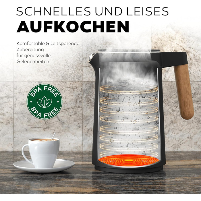 BALTER Stainless Steel Kettle with Temperature Setting, 45°C-100°C, Double-Walled, BPA Free, Quiet & Cordless, Keep-Warm Function, Tea Kettle with Temperature Display, 1.5L, 2200W, Black
