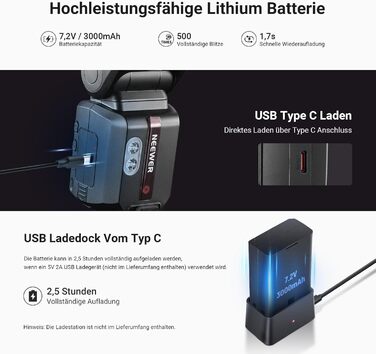 Спалах NEEWER Z2-N 2.4G TTL з круглим голівкою для Nikon, 76W, швидка модель зміна, HSS 1/8000s, 2600mAh акумулятор