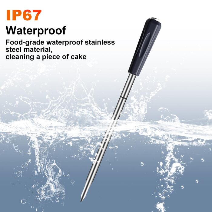 Бездротовий термометр для м'яса, цифровий кухонний термометр з бездротовим зондом, дальність 152 м, термометр для їжі, сумісність з iOS & Android, попередньо запрограмовані температури для гриля, духовки