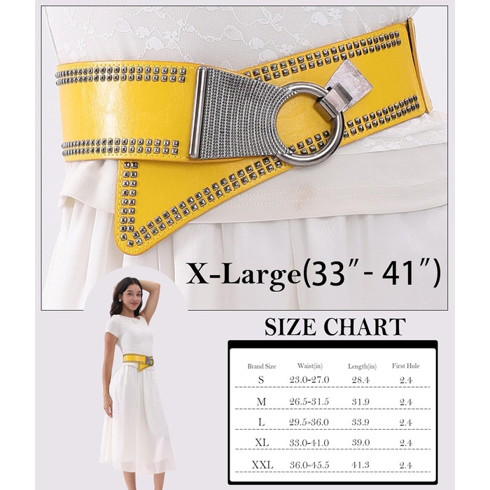 Жіночий пояс вінтажний широкий з еластичною стрічкою та пряжкою-застібкою. Колір: лимонний жовтий, розмір 31'-41'