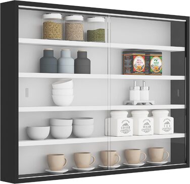 Inter Link - Collector's Cabinets - Hanging Display Cabinet - Wall Shelf - Glass Cabinet - Wall Display Cabinet - Hanging Shelf - Showcase - MDF - Black/White (80x60x9.5 cm) Collecty Black Black, White