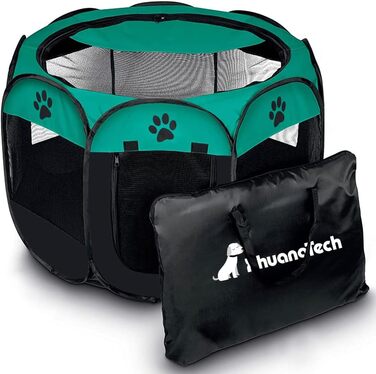 Клітка-манеж для собак та котів XhuangTech, м'яка тканина, портативна, складана, для дому та вулиці, переноска для тварин, блакитний та чорний кольори