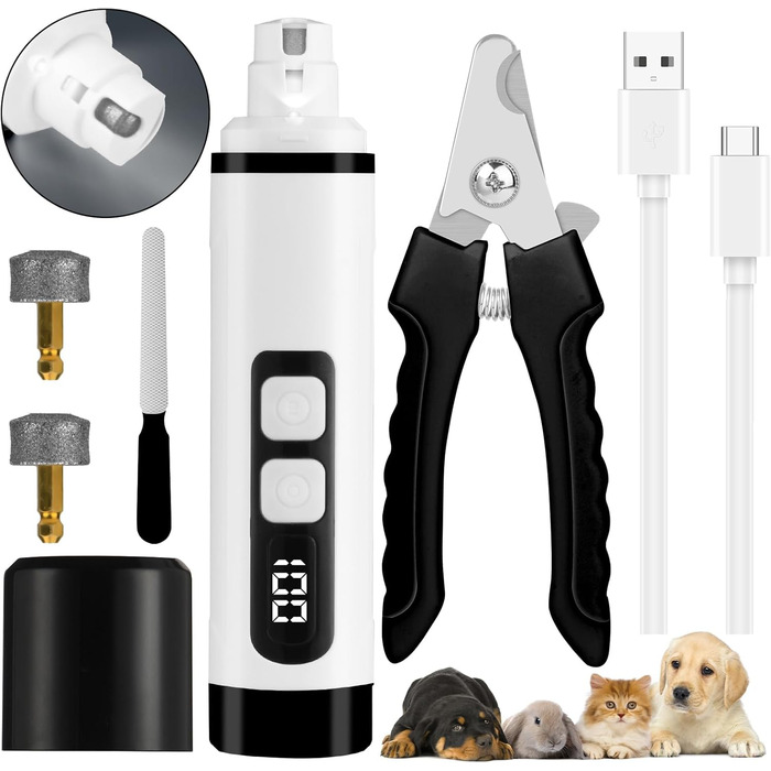 Електричний триммер для собак та котів Aomig Krallenschleifer 6 шт. з LED-дисплеєм та змінними насадками