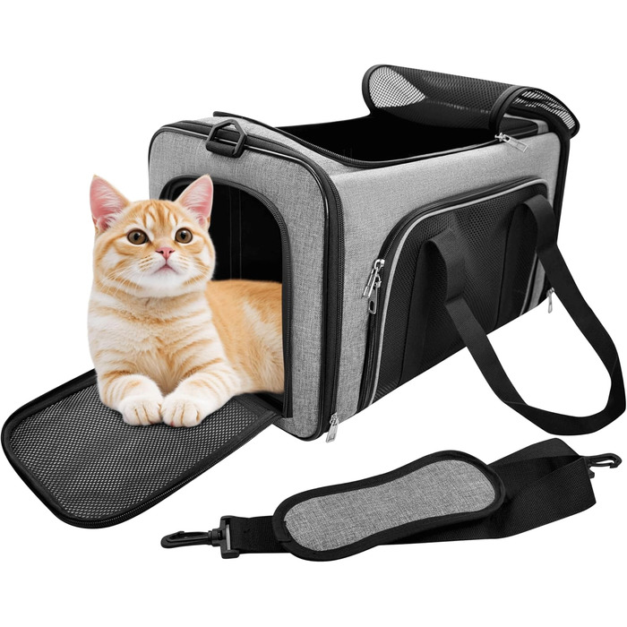 Транспортна сумка для котів та маленьких собак до 10 кг – складана, з прихованим дашком (фіолетовий, 50x30x30 см)