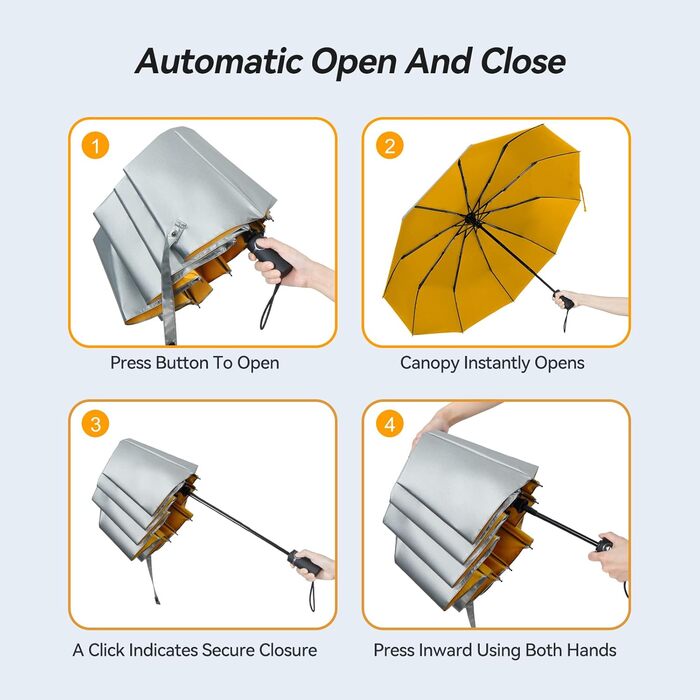 Чоловічий парасолька TechRise: великий, стійкий до вітру, автоматичний, компактний (жовтий & срібний)