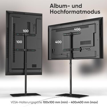 Підставка для телевізора ONKRON TS5065-B: поворотна, регульована по висоті, для телевізорів 30-60 дюймів, до 41 кг, VESA 400x400, з загартованого скла, чорна