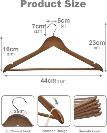 Дерев'яні вішалки для одягу HOUSE DAY (30 шт.) - 360° обертання, захист плечей, для костюмів, сорочок, курток та пальто, горіх