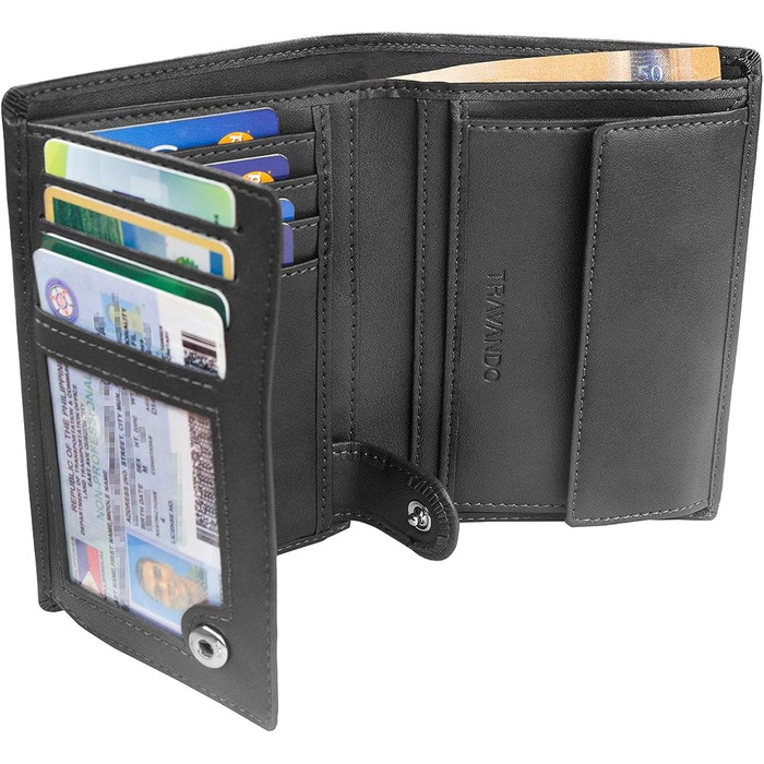 TRAVANDO Men's Wallet Dublin - TÜV certified - 13 card slots - Portrait format - RFID protection - Gift for men - including gift box - Designed in Germany (Black)