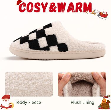 Тапочки жіночі зимові теплі, зручні, пухнасті, з візерунком шахової дошки (36/37 EU, вузька ширина)