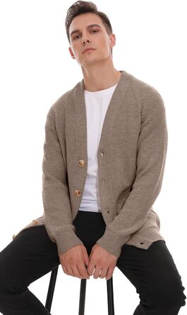 Чоловічий в'язаний кардиган Sailwind з V-подібним вирізом, зимова куртка, класичний дизайн, довгий рукав, з ґудзиками та кишенями (Пустельний хакі, L)