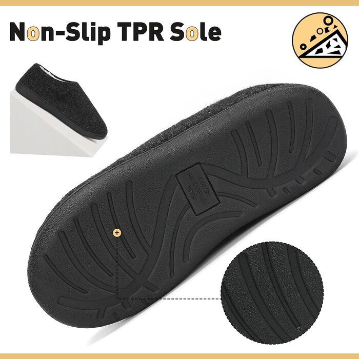 Зимові унісекс капці Mishansha з ефектом пам'яті (Memory Foam) та твердою підошвою, чорні, розмір 44/45 EU