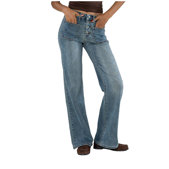 Джинси жіночі Nina Carter P139 розкльошені bootcut, висока талія, вінтажний блакитний (L)