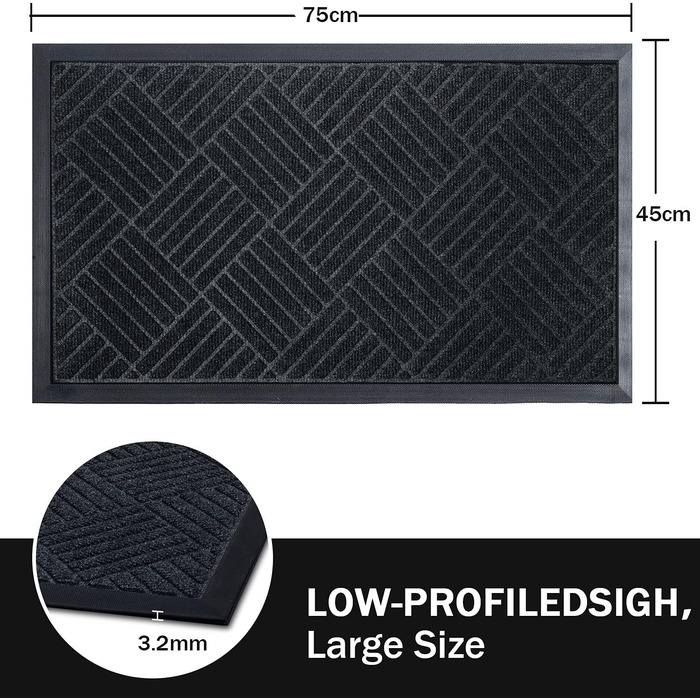 Гумовий килимок Purejoy 60x90 см для дому та вулиці. Нековзкий, миючий, для входу, антиковзаюча килимова шторка, для низького порогу.
