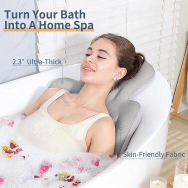 Full Body Bathtub Pillow with 160 Suction Cups - Head & Neck Support Bath Mat with Laundry Bag (Dark Gray, 130 x 41 cm)