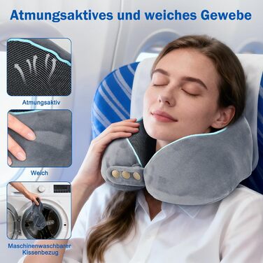 Подушка для шиї дитяча та доросла з Memory Foam 220г, ергономічна, регульована, сіра. Для подорожей літаком, авто та потягом.