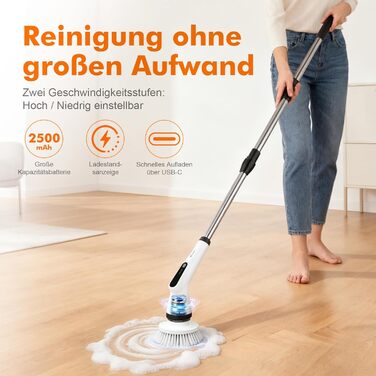 Електрична щітка для прибирання Ibergrif M34104 з 6 насадками, водонепроникна IPX7, з регульованою ручкою для ванної, кухні, підлоги