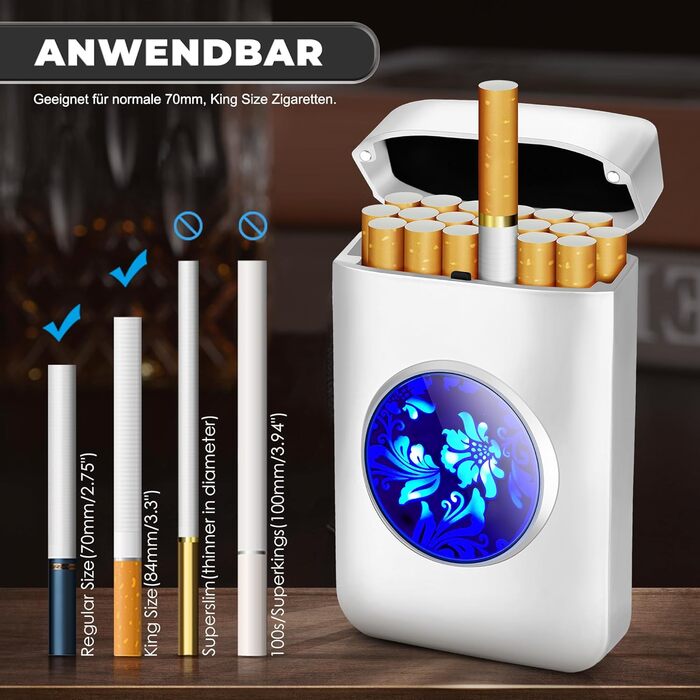 Вишукане екіпірування для курця: Zigarettenetui Lafagiet XL666 з запальничкою, 18 шт. King Size, LED-дисплей, подарунок на День батька