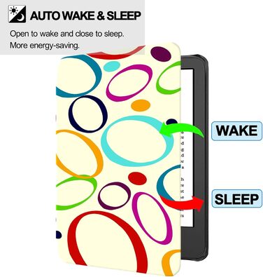 Чохол TOKILO для Kindle 6 (11-те покоління 2024/2022), PU-шкіра, авто-вкл/викл, чорний (6-кольоровий круг)
