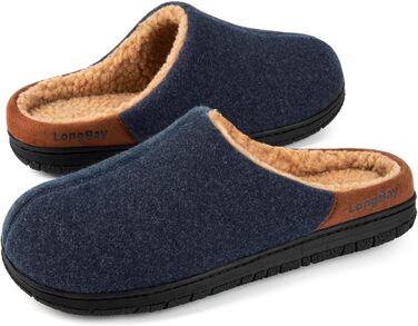 Чоловічі халати-тапочки LongBay з м'якою піною Memory Foam та Sherpa підкладкою, теплі халати для дому та вулиці (44 EU, Navy Blue)
