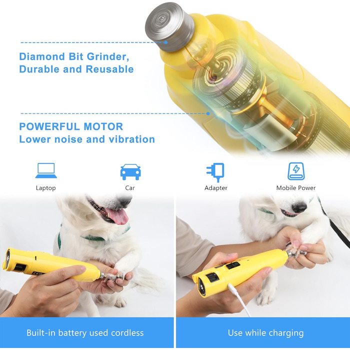 Шліфувальник для собак 4UMOR з 6-ма рівнями та 2 LED-лампами - безпечний та ефективний догляд за кігтями для собак великих, середніх та маленьких порід