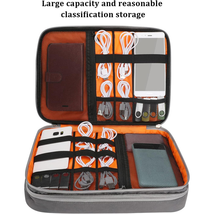 Gocokia Double Layer Travel Electronic Accessories Organizer, Large Capacity Handbag, Cable Organizer, Waterproof Carry Bag for 11.6 Inch Laptop, Tablet