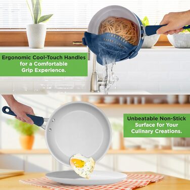 NutriChef 20-Piece Non-Stick Cookware Set, Pots & Pans Set & Baking Pans | PFOA/PFOS-Free | Cookware Set - Induction Pots & Pans, Round Cake Pan, Loaf Pan, Roasting Pan, Muffin Tin, Baking Sheet Marine Blue
