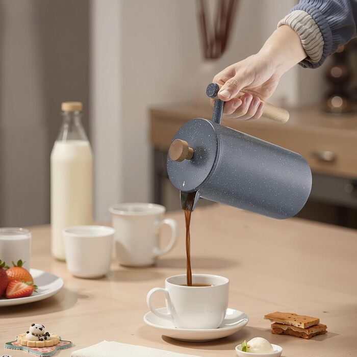 VEVOR Френч-прес для кави, 1 л, нержавіюча сталь, кавова преса, чайник з фільтром, ізольований, для кемпінгу, подорожей, кухні, ресторану, чорний