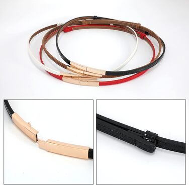 Жіночі тонкі ремені WHIPPY, 2 шт. - регульовані шкіряні пояси з золотистою блискавкою для суконь, 105 см (для талії до 95 см), чорний/коричневий