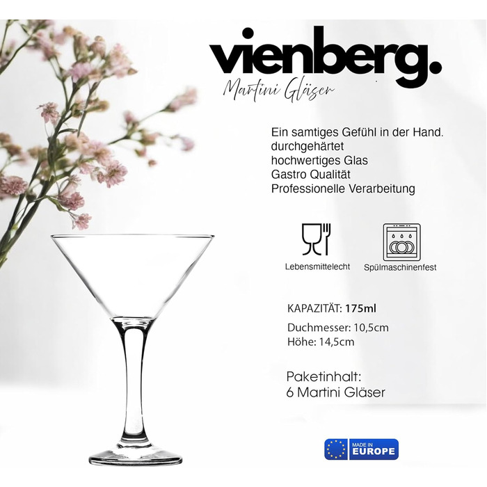 Набір склянок для коктейлів Martini 175 мл | Професійний ресторанний посуд Gastro якості | Для Martini, Cosmopolitan, Manhattan, Margarita, Sidecar (6 шт.)