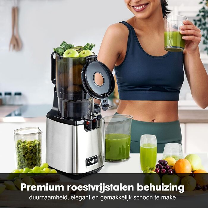 Шнекова соковижималка Fretta Slow Juicer з нержавіючої сталі для овочів та фруктів, сіра