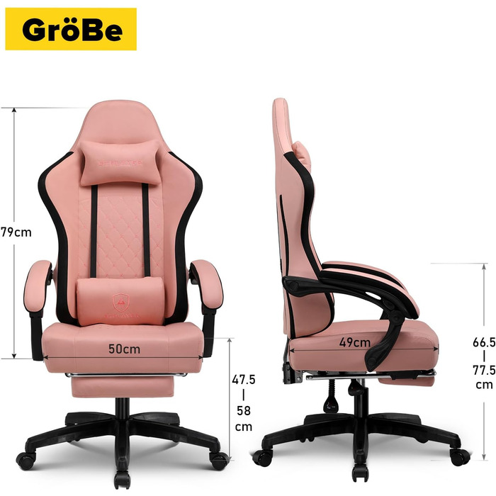 Ігровий крісло GTPLAYER з ергономічним дизайном, підлокітниками, що обертаються, та підніжкою (чорно-рожевий)