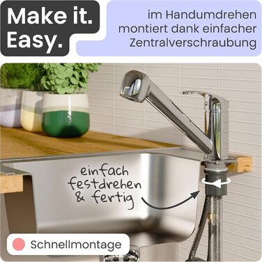 Кухонний змішувач Instmaier з висувною лійкою та душовою насадкою | Хром | Змішувач для кухні з 2 режимами струменя | Однорідний змішувач | Кухонний кран з поворотним виливом | Високий тиск