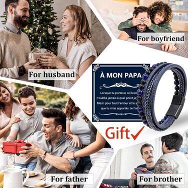 Чоловічий шкіряний браслет, 21 см. Ідеальний подарунок для чоловіків, тата, дідуся. Синій колір.