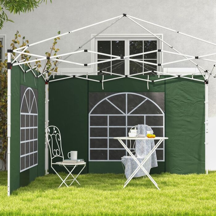 Outsunny 2-Piece Side Panels for Gazebo 3x3/3x6 m, Side Wall with Window and Velcro Closure, Waterproof Side Walls Made of Oxford Fabric, as Wind and Privacy Barrier for Party Tent, Green | Aosom