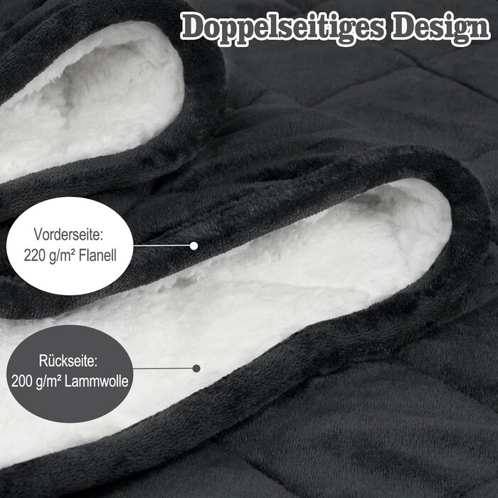 WOLTU Вага ковдра, терапевтична ковдра для дорослих, двостороння вага ковдра з скляними кульками, антистрес, м'яка, з фланелі та шерпи, 9 кг, 150 x 200 см, чорна