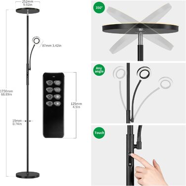 LED-стійка лампа Modlicht 35W з регулюванням яскравості, чорна, 4200LM з пультом ДУ та сенсорним керуванням, 3000-6000K, для вітальні, спальні, офісу