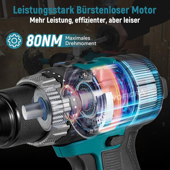 Yofidra Акумуляторний шуруповерт 21V, 13 мм, 2 швидкості, комплект з 2 акумуляторами 3.0Ah, 25+3 рівня моменту, 80 Нм, LED-підсвічування, для дому та саду, DIY