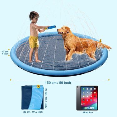 Refreshing Splash Sprinkler for Dogs - 170cm Dog Pool for Large Water Toy - Dog Water Play Mat Pool Fountain Splash Pad (Splash Pad-150cm)