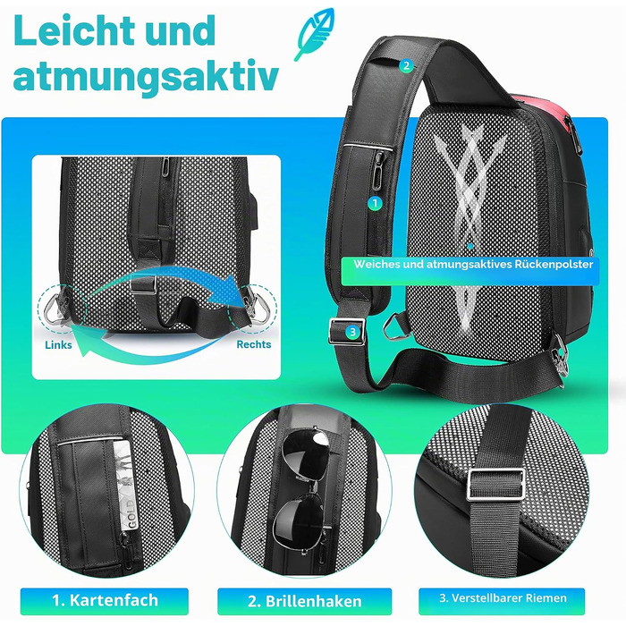 Чоловіча сумка-слінг Crossbody з USB-портом, водонепроникна нагрудна сумка для планшета 9.7