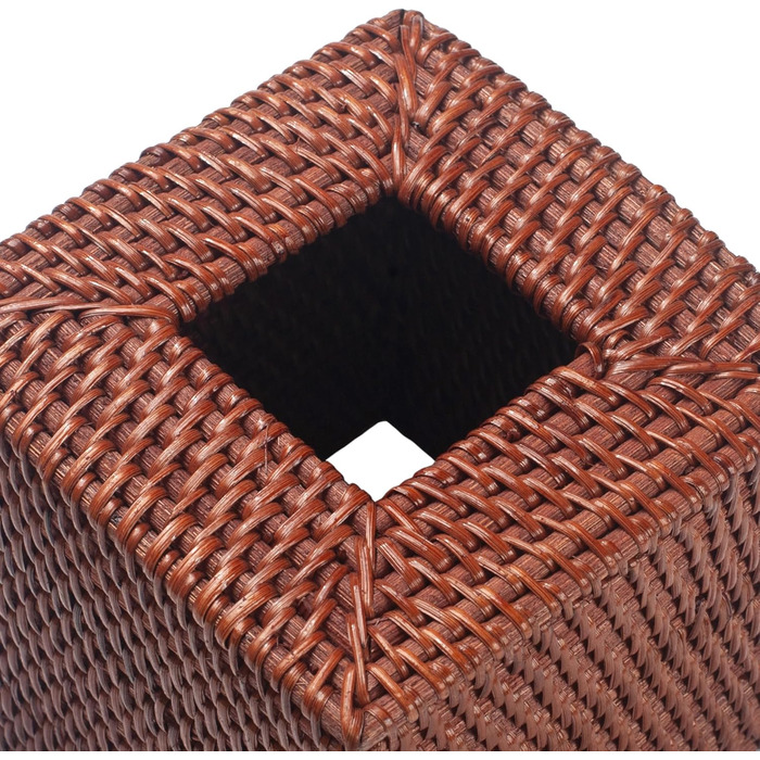 Square Rattan Cosmetic Tissue Boxes, Tissue Box Holder Dispenser for Home Office, 14.5 x 14.5 x 14.5 cm, Honey Brown