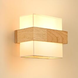 Настінний світильник Gleonlux Wandleuchte Holz, Внутрішнє освітлення в стилі ретро, Boho, Industrial, для дому, сходи, вітальня, спальня, коридор, матеріал: дерево, тканина, цоколь E14, розмір 22.5x13x20 см