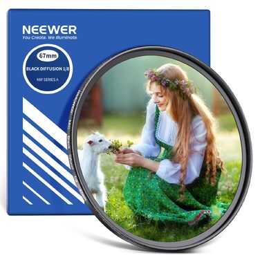 Дифузійний фільтр NEEWER 67mm Black Diffusion (1/8) для ефекту туману, багатошарове нано-покриття, водовідштовхувальне та стійке до подряпин скло для відео, влогів та портретної фотографії