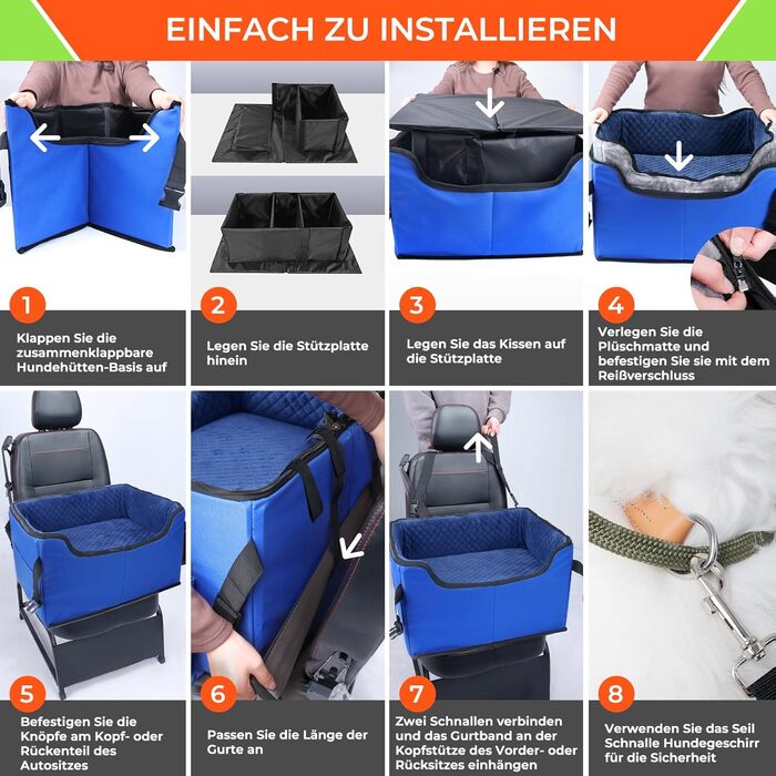 Stable Multi-Pet Car Seat Booster with Safety Belt for Medium Dogs - Washable & Reinforced Dog Basket for Rear Seat (Blue, M)
