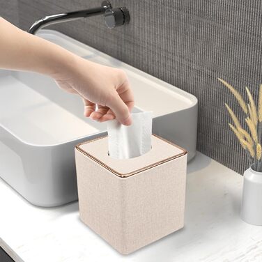 Скляниця для серветок з PU шкіри, 25x13,5x9,5 см, з 4 підставками в подарунок (бежева)