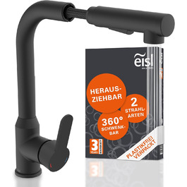 Кран кухонний гнучкий EISL Flexo з нержавіючої сталі/чорний, 360° обертання, високий вилив, шланг Soft-Touch, 2 функції, NI186FLNIB