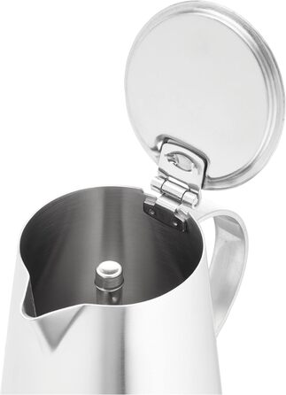 Cilio Espresso Maker MODENA, Stainless Steel, Suitable for All Cooktops, Ø 9.5 cm, Dishwasher Safe, Moka Pot, Espresso Maker 6 Cups, Camping Coffee Maker