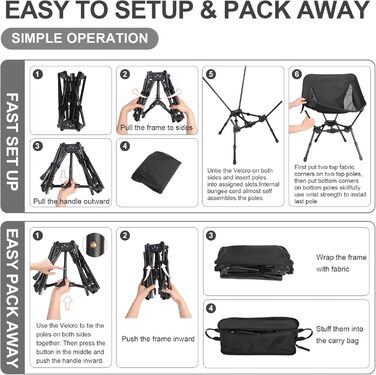 Складний туристичний стілець TOPCHANCES для кемпінгу та відпочинку на природі. Міцний, легкий, з кишенею, чорний