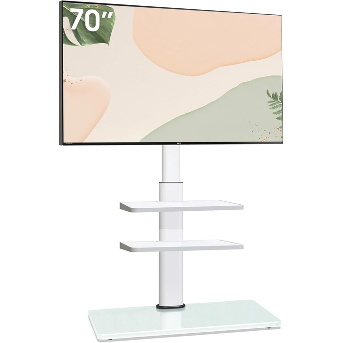 AOKCOS TV Stand for 32-70 inch Flat & Curved TVs - Adjustable Height, Swivel, Tilt, 3-Tier Shelves, VESA 400x400, Up to 40kg (White)